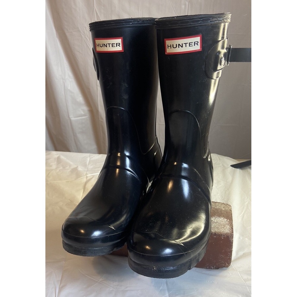 Women's Hunter Short Gloss Rubber Boots-All Black-Size 9-Amazing Condition‎